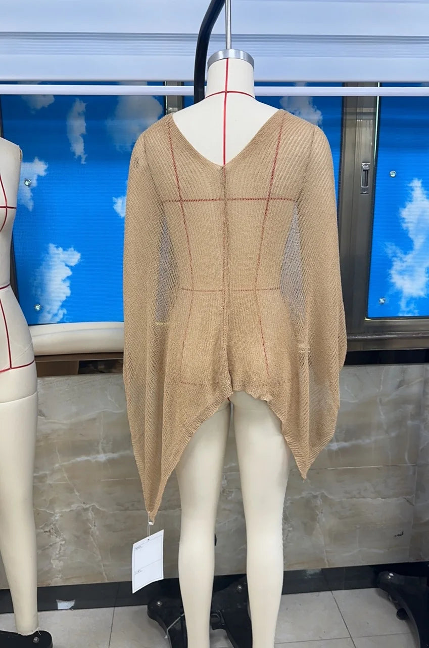 VacationGrabs Sheer Knitted Beach Poncho Cover Up for Women Lightweight Ponchos Capes Stylish Beachwear Swimwear Shawl Wraps