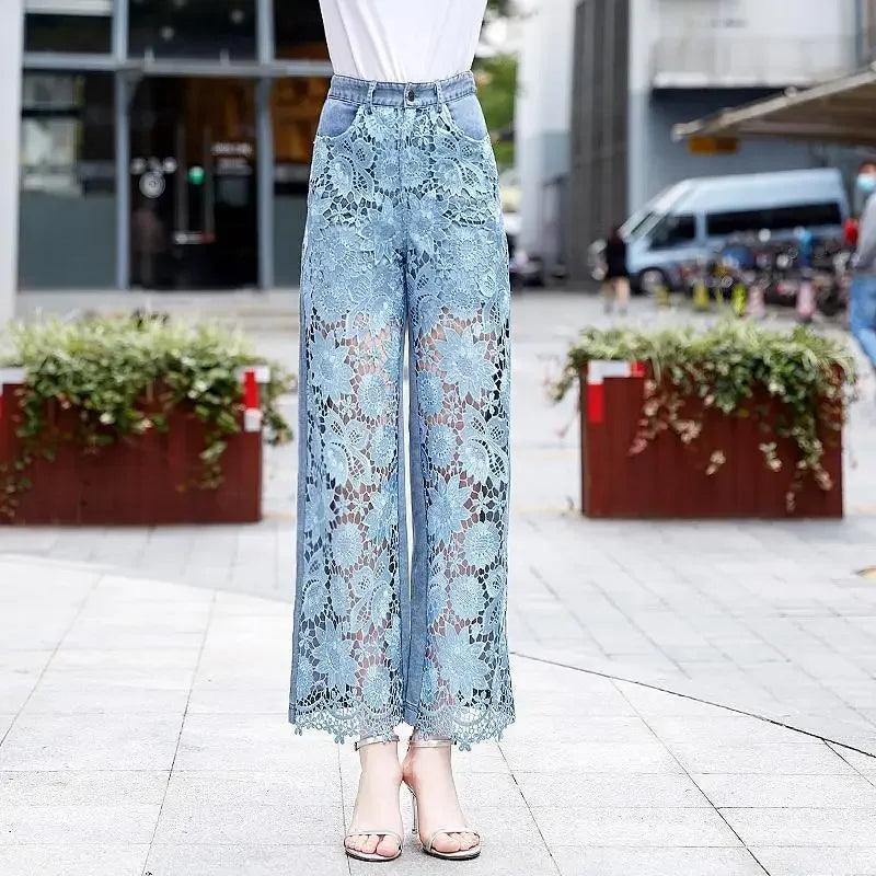 Women's Jeans High Waist Patchwork Hollow Out Fashion Jeans for Women