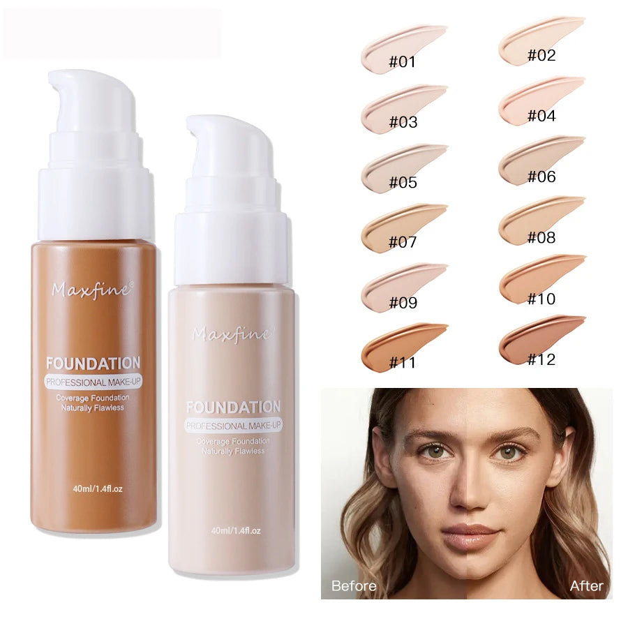 Women's Liquid Foundation, High Coverage, 12 Colors, 40ml