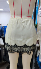 VacationGrabs Lace Half Slip Satin Skirt Women Low Waist Lace Trim Mini Skirt Patchwork A Line Short Skirts Y2K Club Fairy Underskirt
