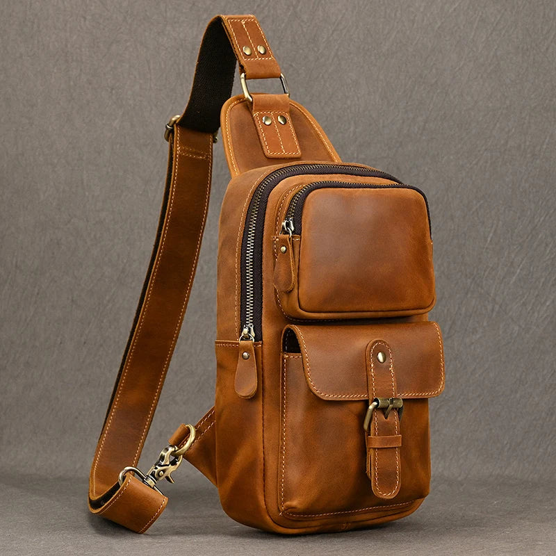 Crazy Horse Genuine Leather Crossbody Sling Bag for Men