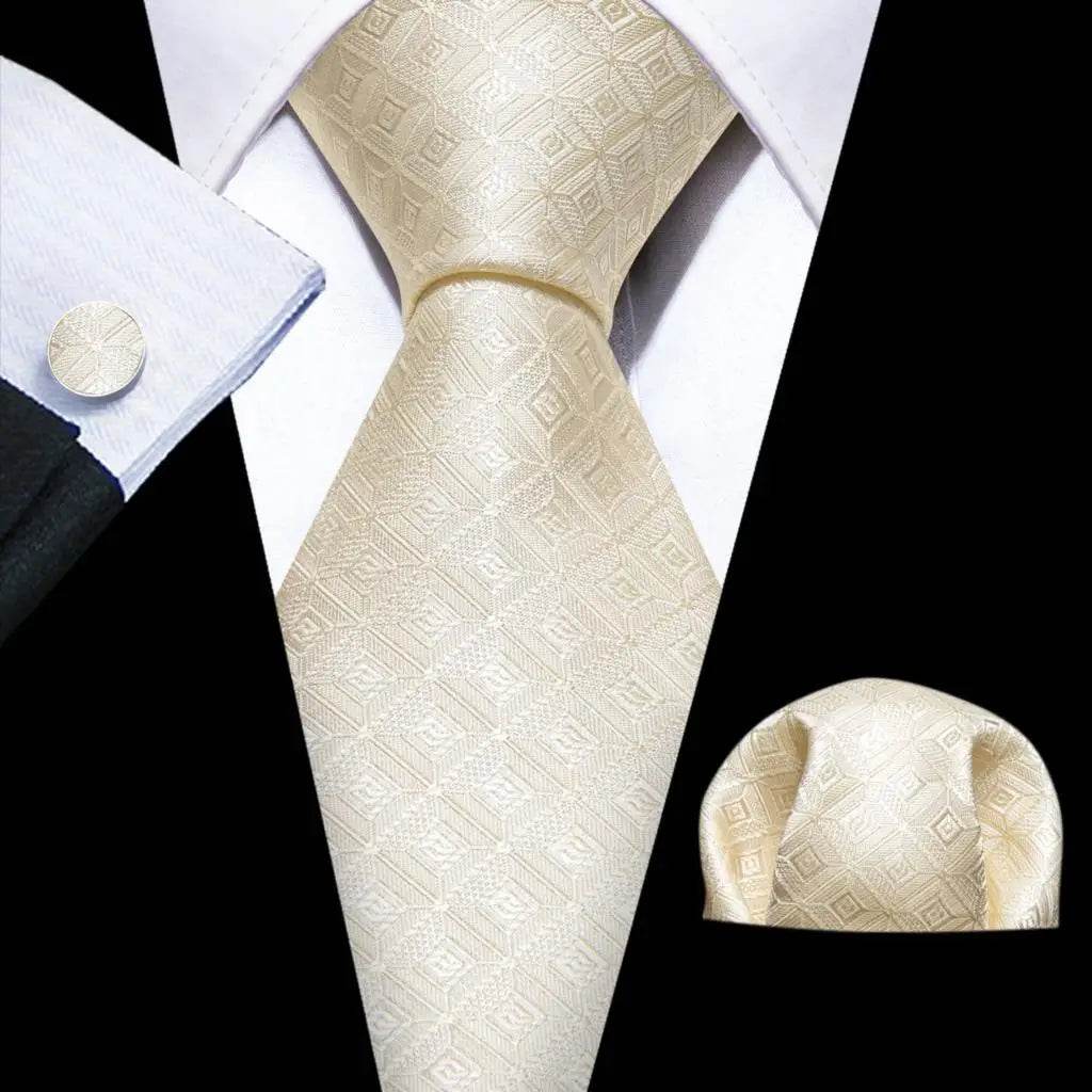 Gold & Beige Silk Tie Set for Men - VacationGrabs