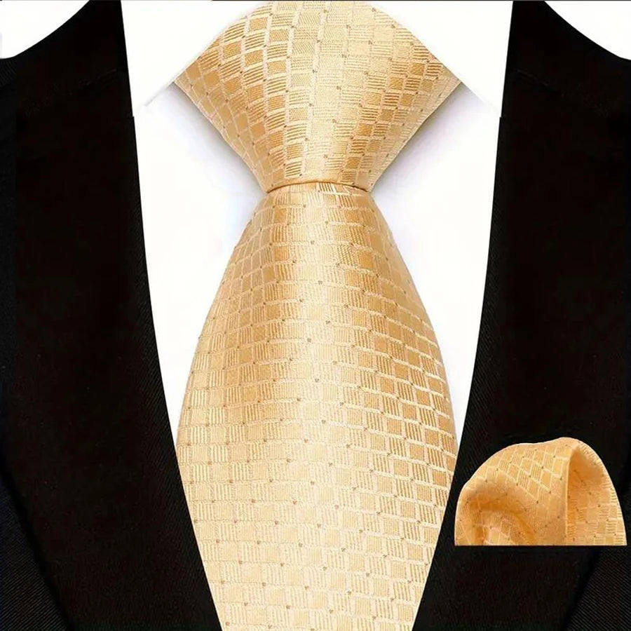 Men Tie Hankerchief Set Plaid & Checks 8CM Necktie Pocket Square Cravat for Male Wedding Party Business Gift Accessories
