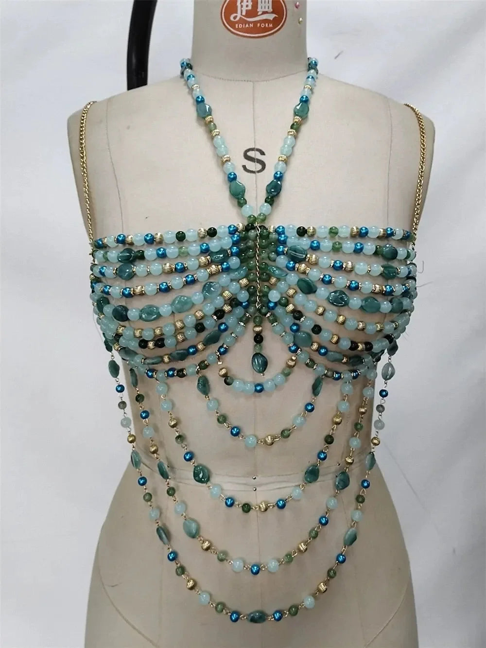 VacationGrabs Retro Bohemian Crystal Beaded Body Chain Halter Top Sexy Women Layered Tassel Chain Backless Beach Streetwear Jewelry