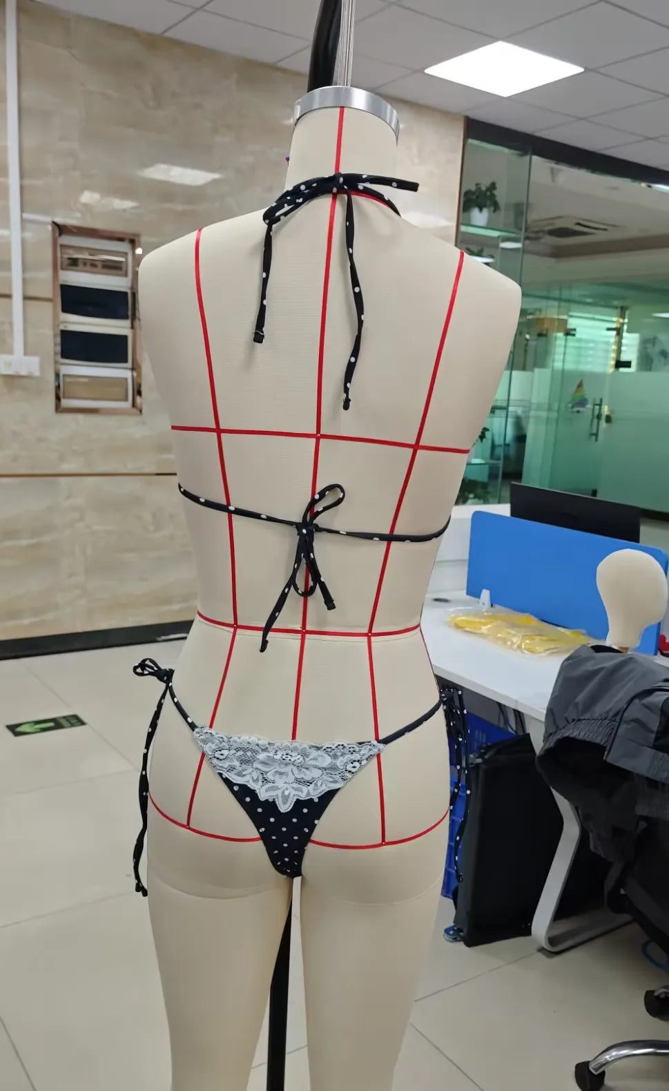 VacationGrabs Women Polka Dot Lace Trim Bikini Set Halter Triangle Top Side Tie Bottom 2 Piece Swimsuit Summer Beachwear Bathing Suit