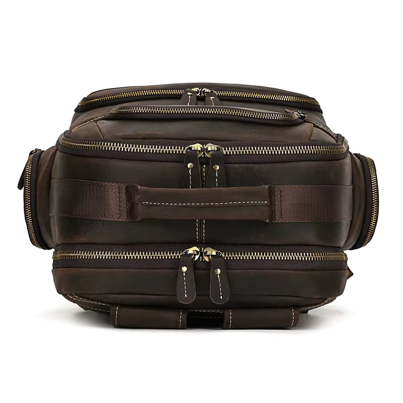 Double Layer Leather Backpacks For Men Large Capacity