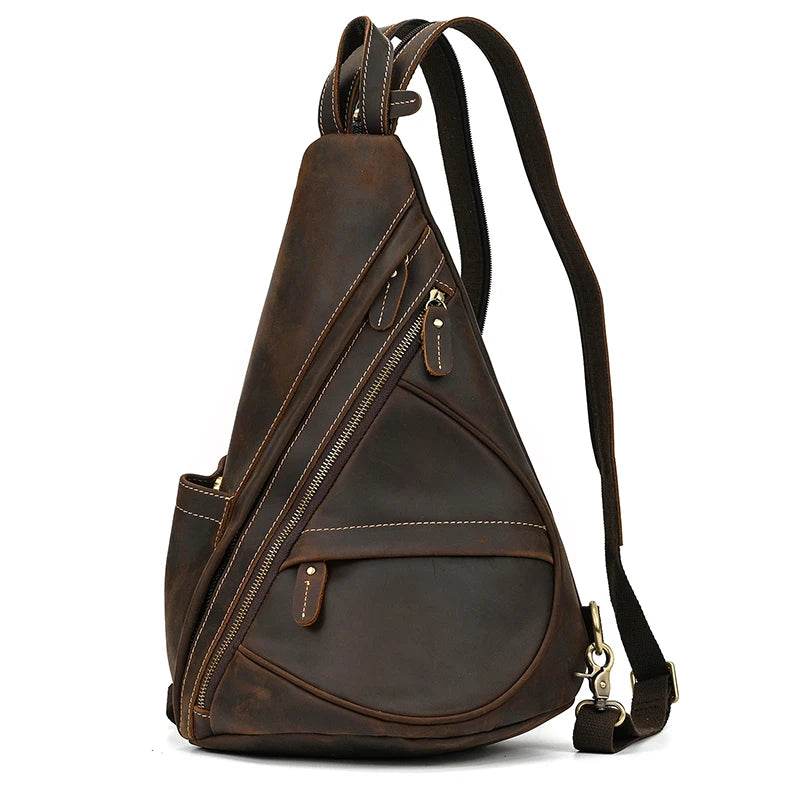 Leather Sling Bag for Biker Men Crossbody Chest Pack - VacationGrabs