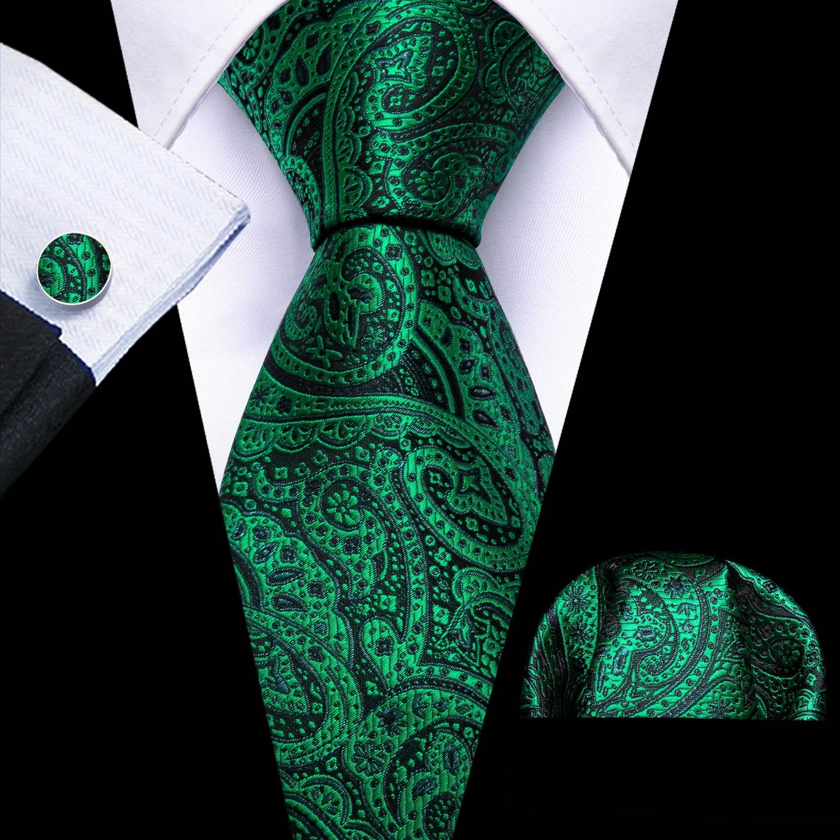 Green Silk Tie Set for Men: Multiple Shades Available - VacationGrabs