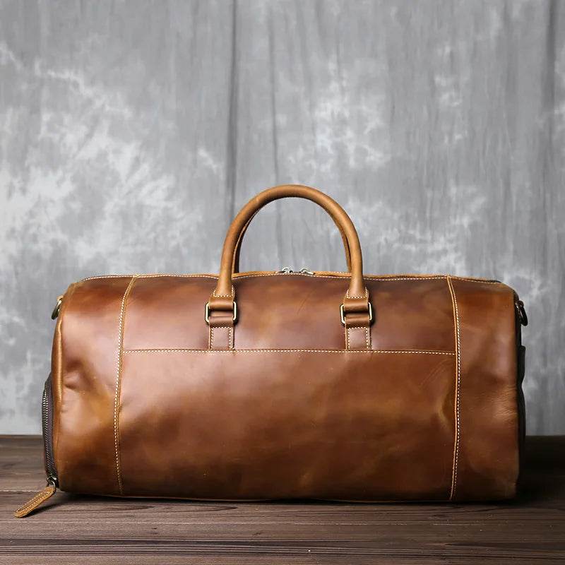 Retro Leather Travel Bag Men's Large-Capacity First Layer Cowhide Leather - VacationGrabs