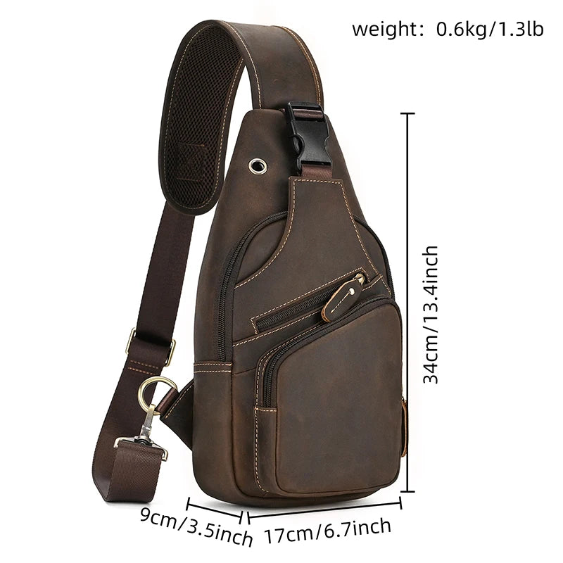 Large Capacity Leather Chest Bag Crossbody Bagpack For Man Sling Bag Vintage Fashion Unique Designer Chest Pack Shoulder Bag