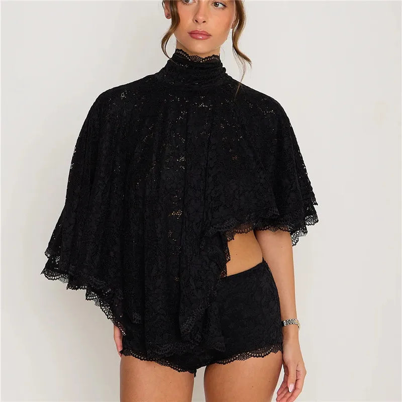 Lace Cropped Top with High Neck for Women