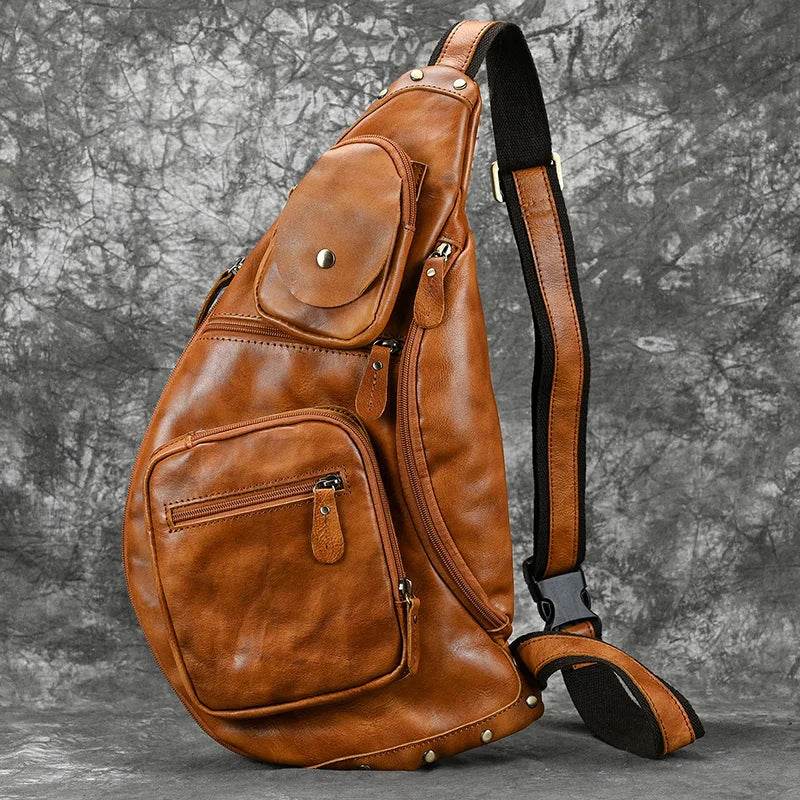Large Size Leather Chest Bag for Men Crossbody Outdoor Sling - VacationGrabs