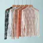 Floral Lace Layering Shirt Long Sleeve See Thru Mesh
