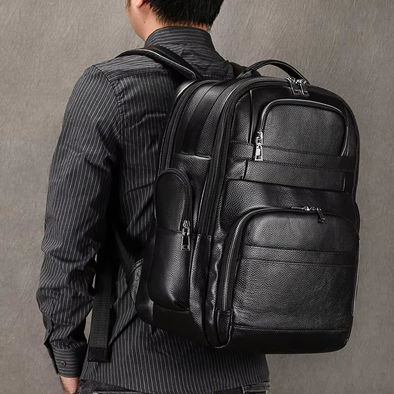 Double Layer Leather Backpacks For Men Large Capacity