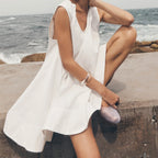 Bubble Babydoll Dress for Women Sleeveless Ruched U Neck Tank Mini Dresses with Pockets Casual Summer Puffy Dress