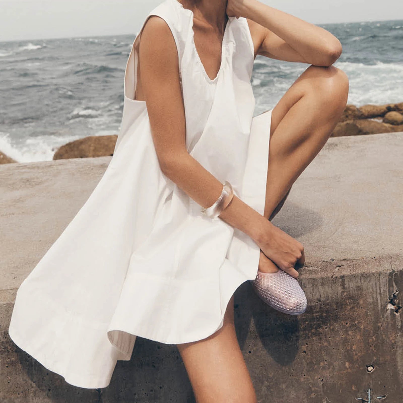 Bubble Babydoll Dress for Women Sleeveless Ruched U Neck Tank Mini Dresses with Pockets Casual Summer Puffy Dress