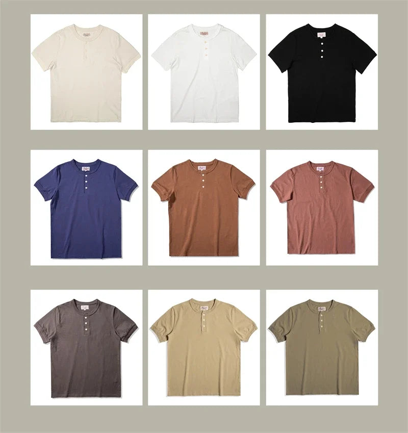 Red Tornado Short Sleeve Henley T-Shirt Heavyweight Cotton Every Day Tee Amekaji