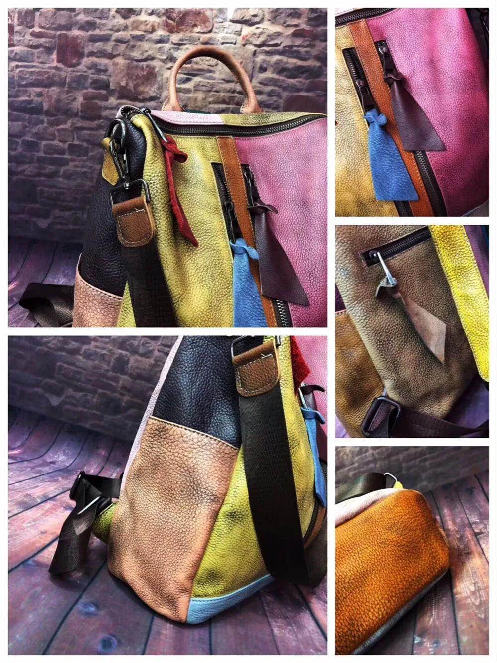 Oversized Women Vintage Leather Backpack Travel Casual - VacationGrabs