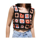Granny Square Boho Crochet Knit Crop Top - VacationGrabs
