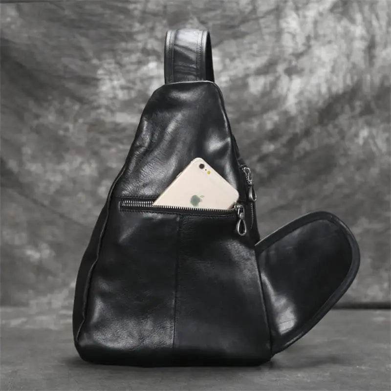 Genuine Leather Men Chest Bag Single Shoulder Sports Riding Bag - VacationGrabs