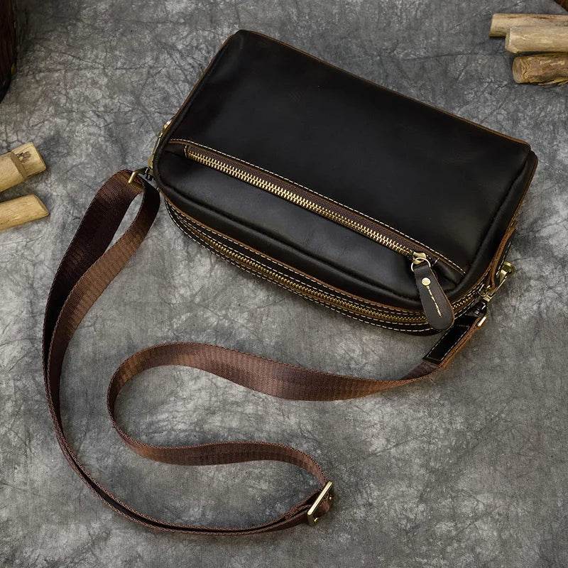 Genuine Leather Clutch Bag for Men Crazy Horse Leather Day Clutch with Wrist Strap - VacationGrabs