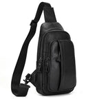 100% Genuine Leather Sling Bag Messenger Bag for Men Black - VacationGrabs