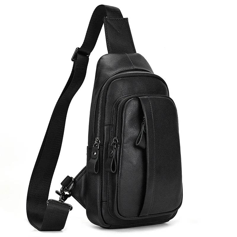 100% Genuine Leather Sling Bag Messenger Bag for Men Black - VacationGrabs