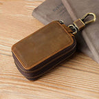 Crazy Horse Leather Double Zipper Key Chain Bag for Car/Home Keys - VacationGrabs