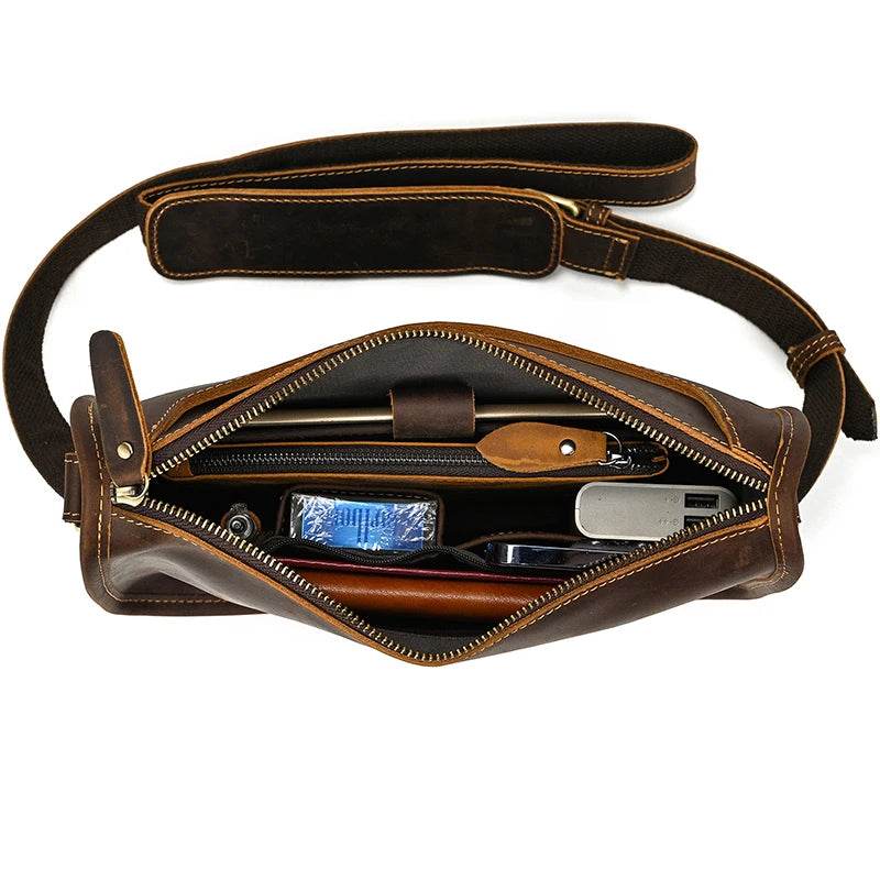 Casual Leather Crossbody Bag for Men – Multi-pocket iPad Sling - VacationGrabs
