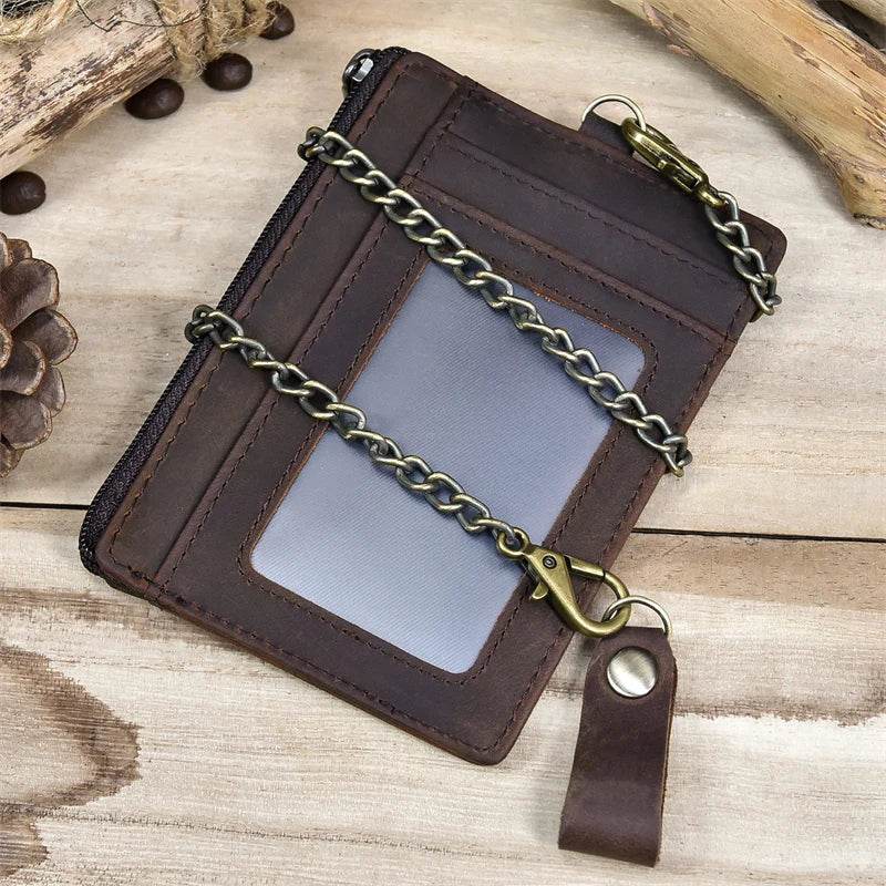 Genuine Leather Mini Coin Purse Wallet for Men & Women with Zipper and Key Chains - VacationGrabs