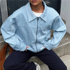 VacationGrabs Women Micro Biker Jacket Casual Loose Fit Stylish Solid Color Zip Up Collared Long Sleeve Coat Fall Spring Streetwear