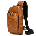 Men's Genuine Leather Chest Sling Bag with USB Charging Port