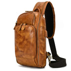 Men's Genuine Leather Chest Sling Bag with USB Charging Port