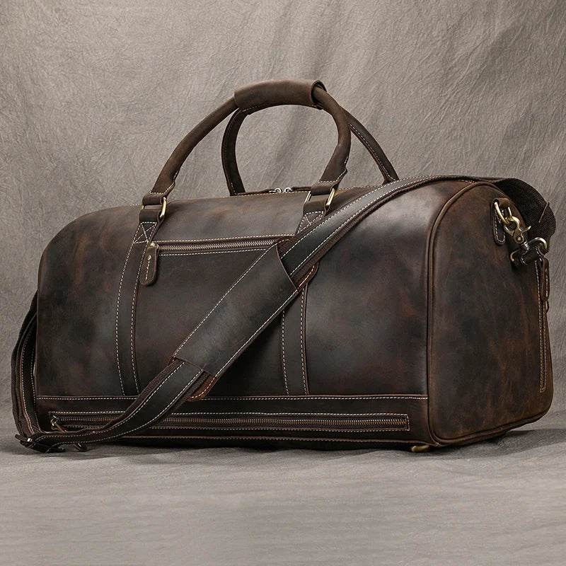 Custom Leather Travel Bag with Belt – Luxury Duffle with Shoe Pocket - VacationGrabs
