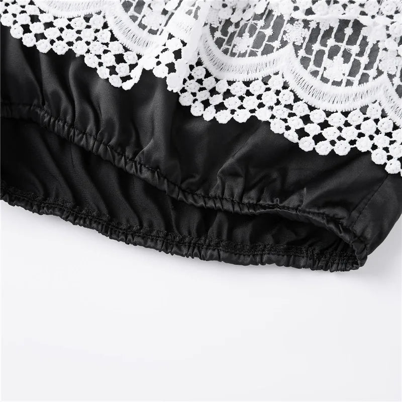 VacationGrabs Lolita Sweet Lace Layered Bloomers Women Elastic High Waist Ruffle Fake Two Piece Skort Lace Hem Casual Cute Short Pants