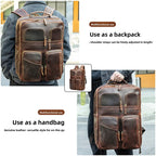 Men's Genuine Cowhide Leather Travel Backpack, 20-35L