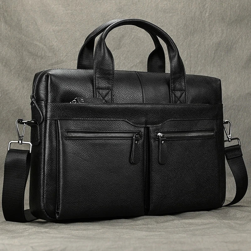 Men's Leather Briefcase 15.6" Laptop Bag Top Layer Leather