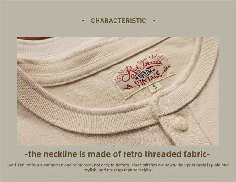 Red Tornado Short Sleeve Henley T-Shirt Heavyweight Cotton Every Day Tee Amekaji