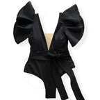 Women's Ruffle Sleeve Deep-V Bathing Suit - VacationGrabs
