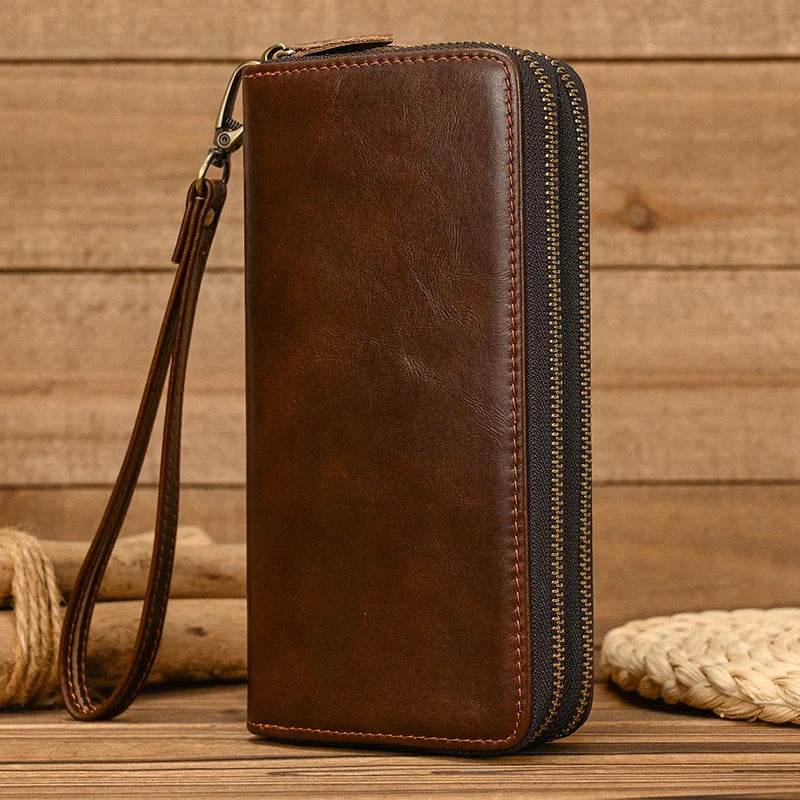 Luxury Double Zipper Leather Wallet for Men & Women with Coin Pouch - VacationGrabs