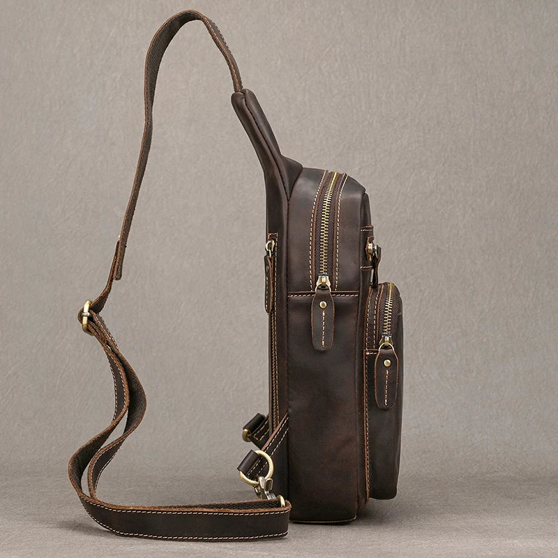 Retro Crazy Horse Leather Sling Bag for Men – Cowhide Chest Pack