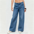 VacationGrabs Y2K Polka Dot Jeans Women Vintage Stretch Wide Leg Denim Pants Casual Distressed Baggy Boyfriend Jeans with Pockets