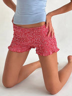 VacationGrabs Women Casual Lounge Shorts Sexy Low Waist Smocked Micro Shorts Shirred Mini Shorts Summer Y2k Pajama Shorts