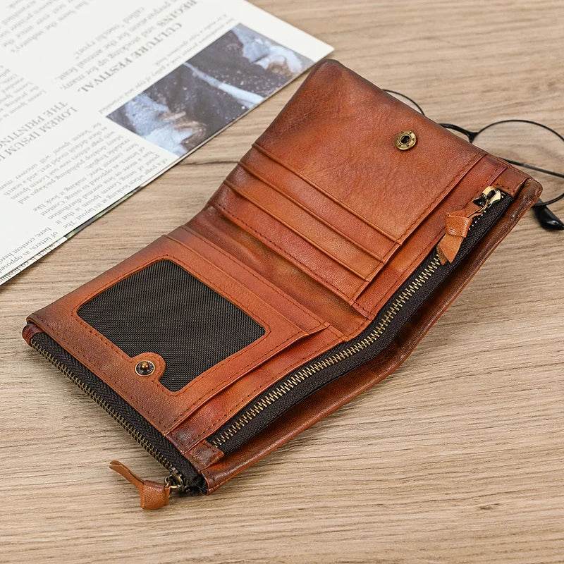 Vintage Leather Short Wallet with Coin Purse for Men RFID - VacationGrabs