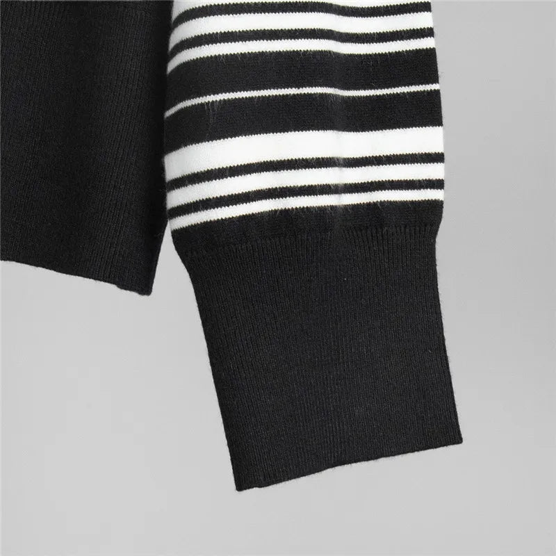 VacationGrabs Striped Sweater Women Long Sleeve Button Front Pullover Casual Crew Neck Tops Pullover Sweatshirt Fall Winter Outwear