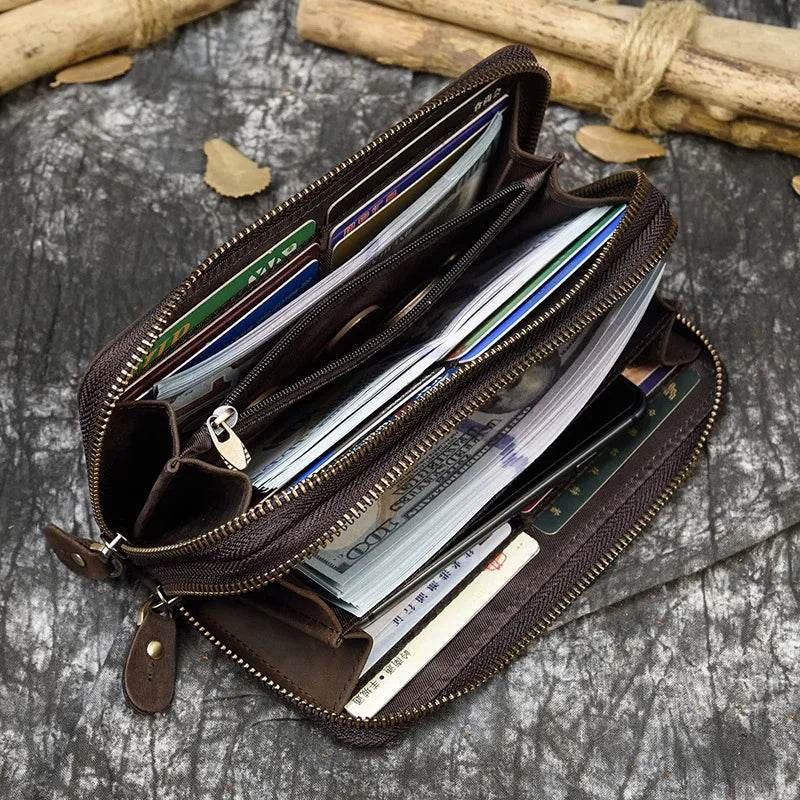 Luxury Double Zipper Leather Wallet for Men & Women with Coin Pouch - VacationGrabs