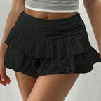 VacationGrabs Cute Ruffle Bloomer Skirts Women's Summer Lace Floral Skirt High Rise Tiered Ruffled Flowy Short Mini A Line Skirt
