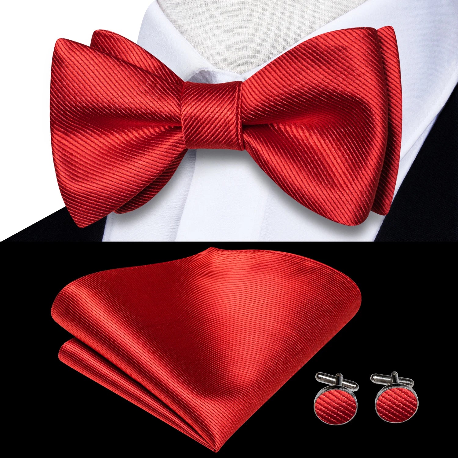 Elegant Mens Bow Tie Set with Cufflinks - Various Colors