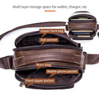 Bandolera de pecho de cuero impermeable informal de cuero auténtico para hombre