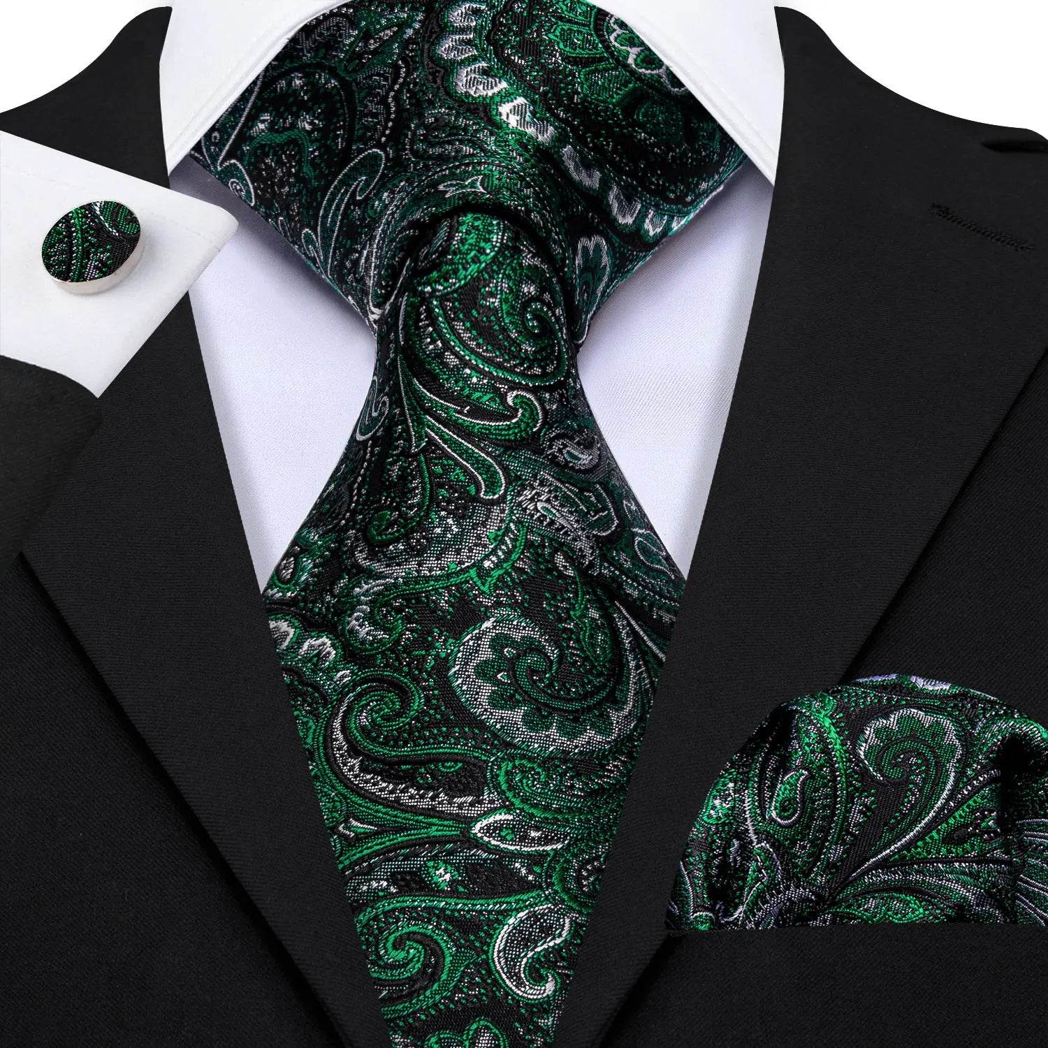 Green Silk Tie Set for Men: Multiple Shades Available - VacationGrabs